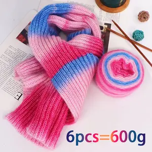 6pc Mohair Yarn Balls Gradient Dye Wool Cake Thread DIY Knitting Scarf Hat Gloves Clothes Handmade Crafts, 600g/pack