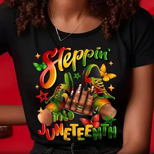 Steppin' Into Juneteenth Black Woman T-shirt, Sneaker Girl Shirt, Juneteenth Sneakers Tees, African American T-shirt, Black Girl Magic Shirt, Gift for Her
