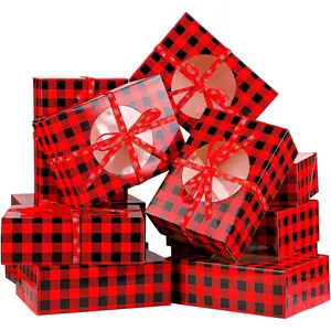 12 Pack Christmas Cookie Boxes with Window Red and Black Plaid Holiday  Boxes Paper  Boxes Xmas  Bags Cake Candy for  Giving Bakery Packaging Containers