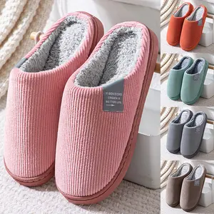 Winter Fashion Cotton Plush thick-soled Slippers Women Men indoor Qutdoor Wear Soft Thick Non-slip
