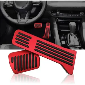 Anti-Slip Performance Foot Pedal Pads kit Compatible with 2 3 6 CX3 CX5 CX9,Auto No Drilling Aluminum Brake and Gas Accelerator Pedal Covers - Red