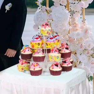 Acrylic Cake Display Stand, 1 Count 4-layer Clear Cake Pop Display Rack, Round Tiered Cupcake Dessert Display Stand for Birthday Party Wedding