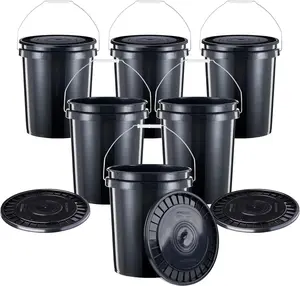 5-Gallon Heavy-Duty Buckets with Snap-On Lids, 6-Pack – BPA-Free, Food-Grade Plastic, Multi-Purpose Storage for Home, DIY, and Job Sites – Black