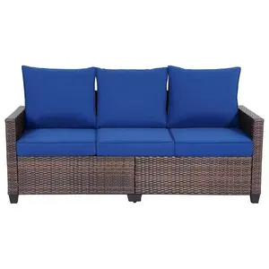 EortheX Outdoor Patio Sofa, 3-Seat Rattan Wicker Couch for Garden Deck or Porch, Comfortable All-Weather Patio Furniture with Anti-Slip Cushions