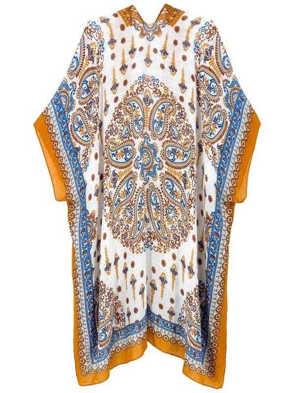 Women's Ethnic Pattern Kimono, Boho Casual Open Front Cover Up for Beach Vacation, Ladies Spring & Fall Clothes