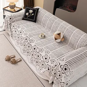 Vintage Floral Knitted Sofa Blanket, Comfortable Sofa Protector Cover, Sofa Slipcover, Pet Friendly Living Room Decor, Washable Home Decoration