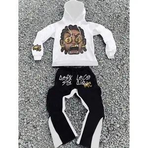 Men’s hot‑lined wool sweater with a cartoon character print and elastic-waist pants, regular fit, casual fashion, comfortable and breathable two‑piece everyday outfit for autumn and winter