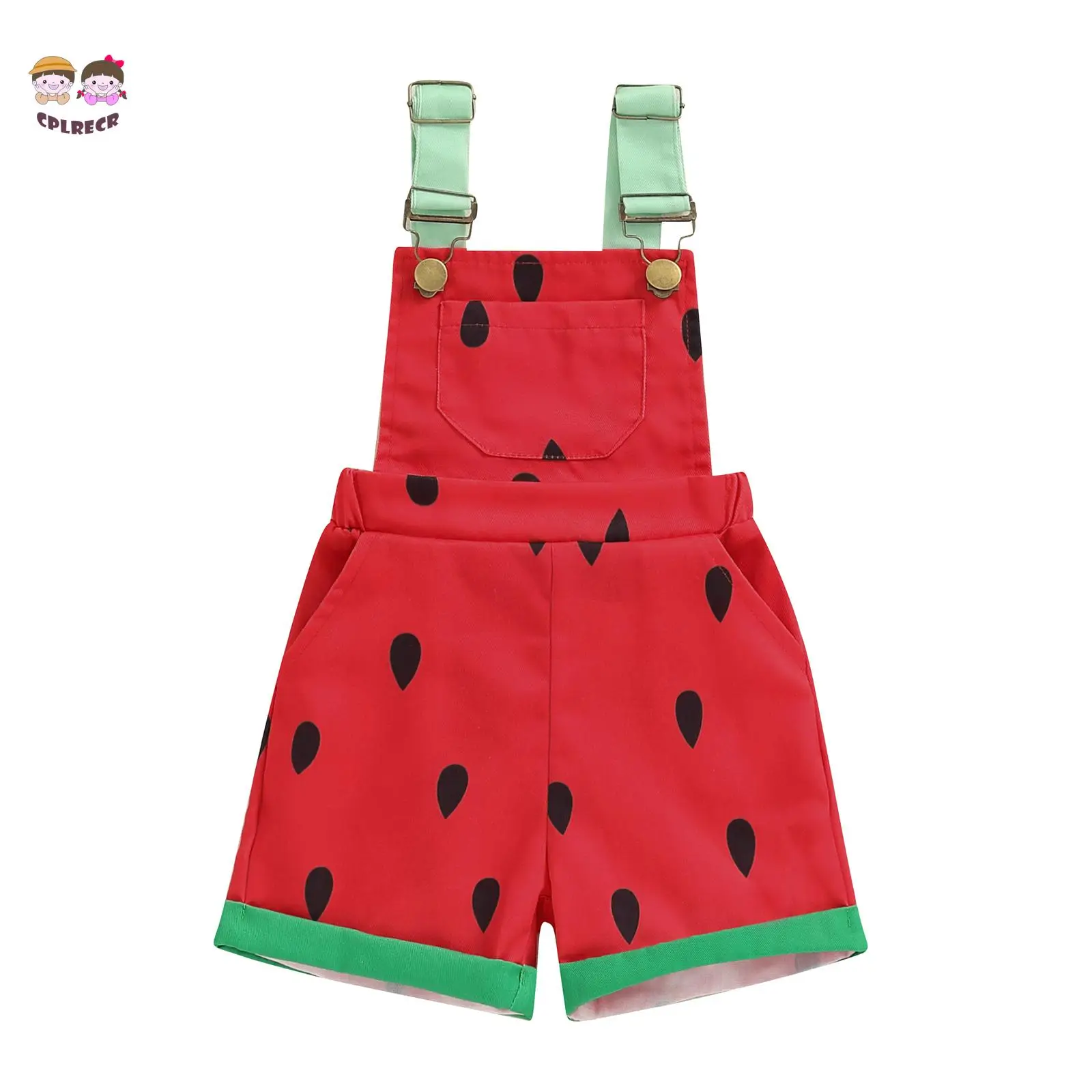 Toddler Watermelon Suspender Shorts Baby Girl Denim Romper Sleeveless Straps Jumpsuit Kids Wide Leg Jeans Overalls