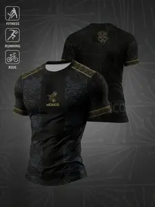 Men’s Mexico Aztec Black Gold Soccer Jersey – Quick Dry Breathable Athletic Tee, Athleisure Streetwear Shirt for Gym, Running, Cycling & Casual Daily Wear, All-in-One Performance Top Streetwear Retro Y2K Fitness T-Shirt