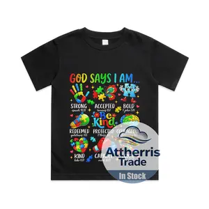 God Says I Am Be Kind Autism Awareness SPED Kids Cotton T-shirt, Graphic Print Round Neck Short Sleeve Casual Tee for Boys Girls