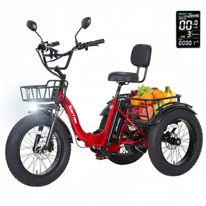 Electric Tricycle, Equipped with High Carbon Steel Frame, Full Suspension System, Peak 1350W Step-Thru Etrike, Fat Tire Folding Electric Trike S180-B, 3 Wheels Electric Bikes for Adults, Removable Battery and Large Basket for Women Men