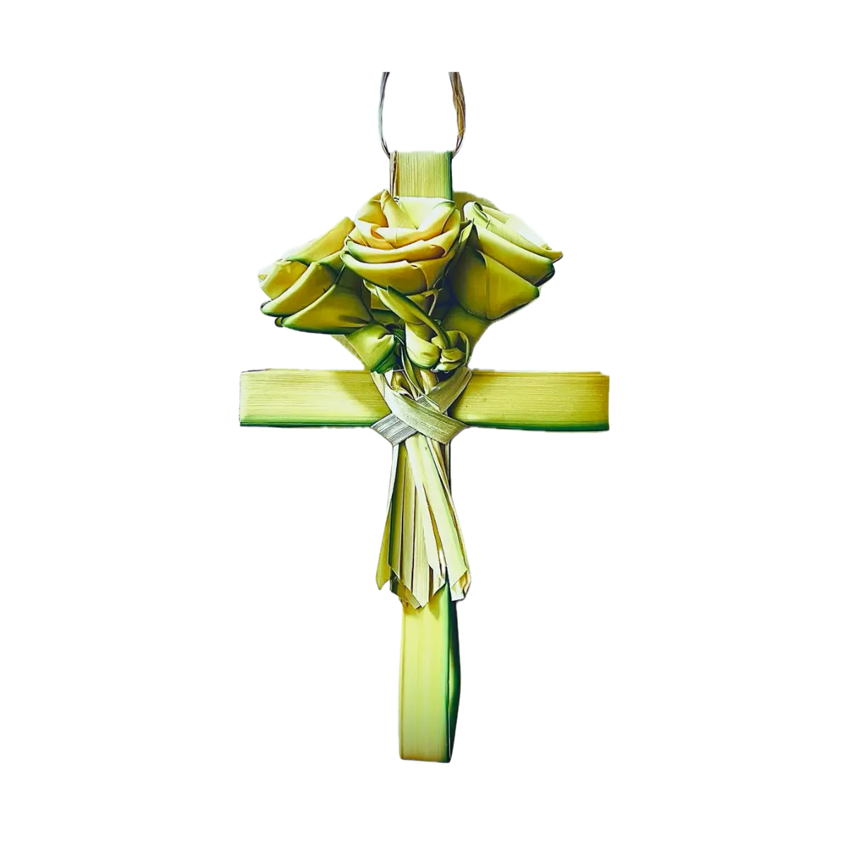 Traditional Palm Cross Juvenile Palm Frond - Spiritual Cross for Gift - Palm Cross and Rose Floral Bouquet Witch Gift Idea - Handmade for Christian ltar -