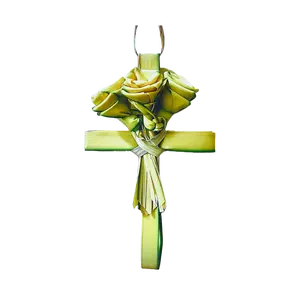 Traditional Palm Cross Juvenile Palm Frond - Spiritual Cross for Gift - Palm Cross and Rose Floral Bouquet Witch Gift Idea - Handmade for Christian ltar -