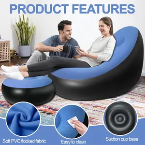 Inflatable Sofa Chair and Footstool, Inflatable Patio Lounge Chairs,Inflatable Living Room Furniture PVC Chair, Air Sofa,Inflatable Lounger,Lazy Couch,for Indoor Living Room Bedroom, Outdoor Travel Camping Picnic Beach Chaise Lounges