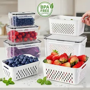 3-Pack Clear Fridge Organizer Bins | Stackable Fruit Storage Containers for Fridge with Removable Colander, BPA-Free Food Storage Container for Salad Berry Lettuce Vegetables Meat Keeper Fresh summerwins
