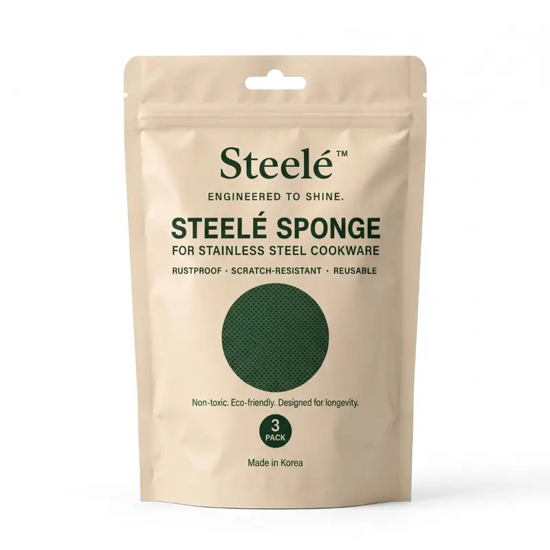 Steeléᵀᴹ Sponge for Stainless Steel Cookware | The Original Korean Mineral Scrubber Disc | Restores Pots & Pans | Non-Toxic | Ships from USA