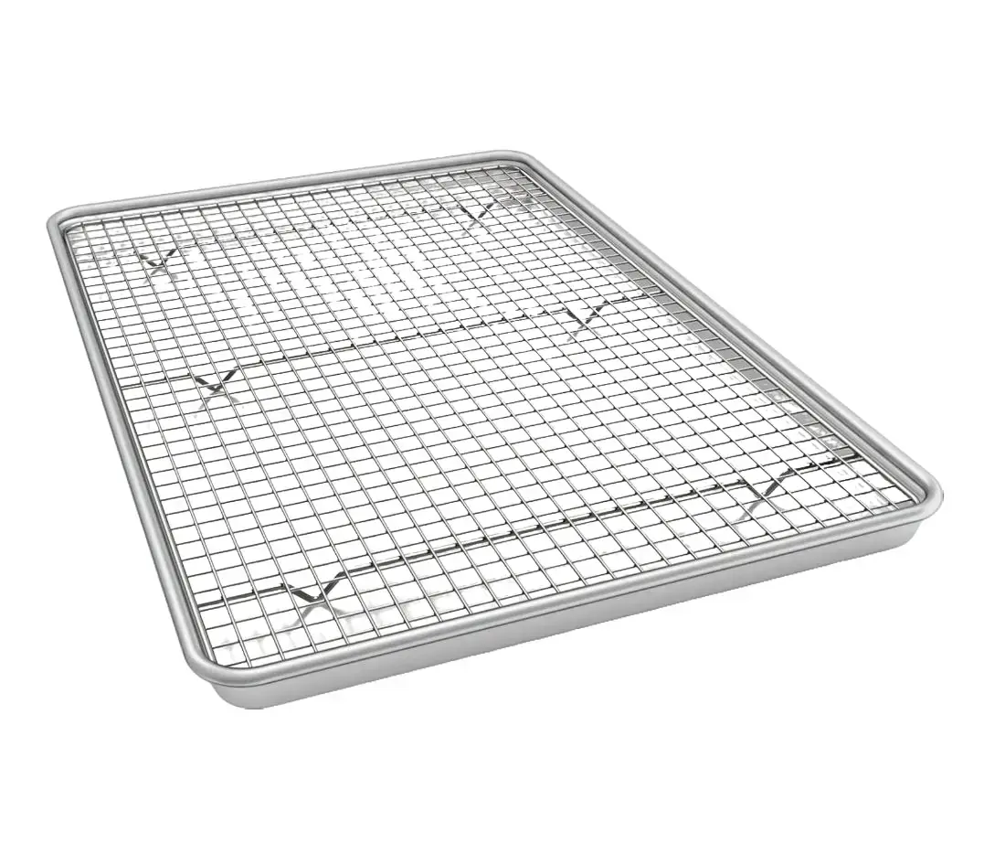Half Sheet Pans with Rack Set, 18 Inch Commercial Quality Baking Sheet Pan Set, Natural Aluminum Cookie Sheet, Warp Resistant Nonstick Thick Cookie Tray Pans for Baking, Roasting