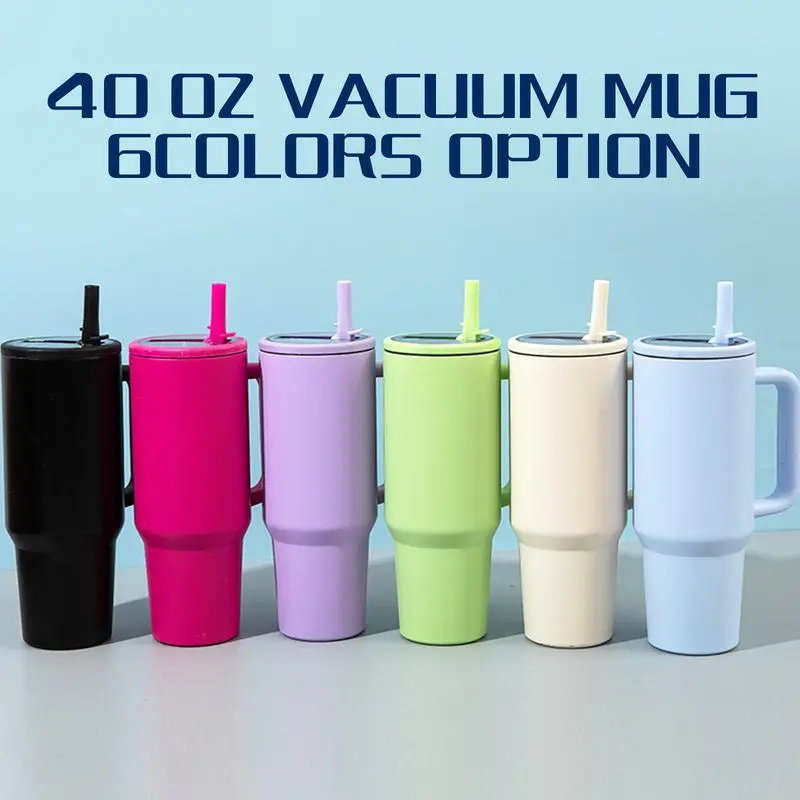 40oz Stainless Steel Vacuum Flask Tumbler - Leakproof Insulated Drink Tumbler with Handle Grip, Lid + Straw, Double-Wall Thermal, 12H Hot/24H Cold, Reusable for Car/Office/Gym, Great Adult Gift