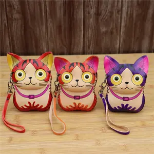 Handmade Leather Cat Coin Purse with Wrist Strap