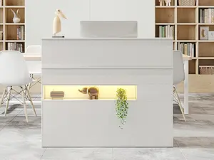 Reception Desk with 15 Colors LED Light Stripes & Power Outlets & USB for Retail Counter Salon Checkout Lobby Beauty Shop