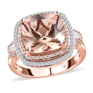 Morganite, Pink/White Diamond Halo Ring In 14K Rose Gold 6.85ctw