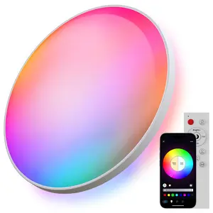 Smart RGB LED Ceiling Light 12 Inch, Ultra-Thin Modern Ceiling Lamp with Remote Control, 3000K-6500K Dimmable, Perfect for Bedroom, Living Room & Gaming Room