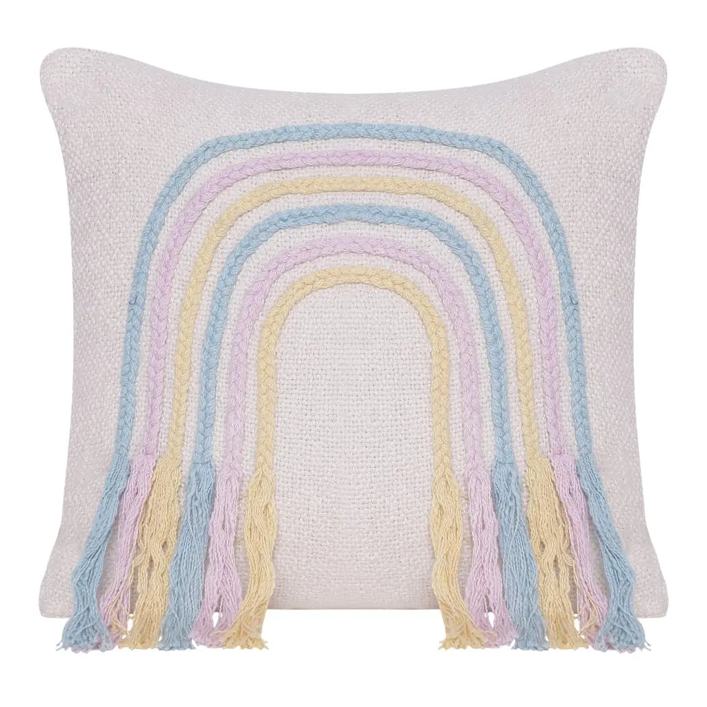 HomeRoots 534301 20 x 20 in. Braided Cotton Zippered Pillow with Fringe, Blue & Off White, Decorative, Accessories