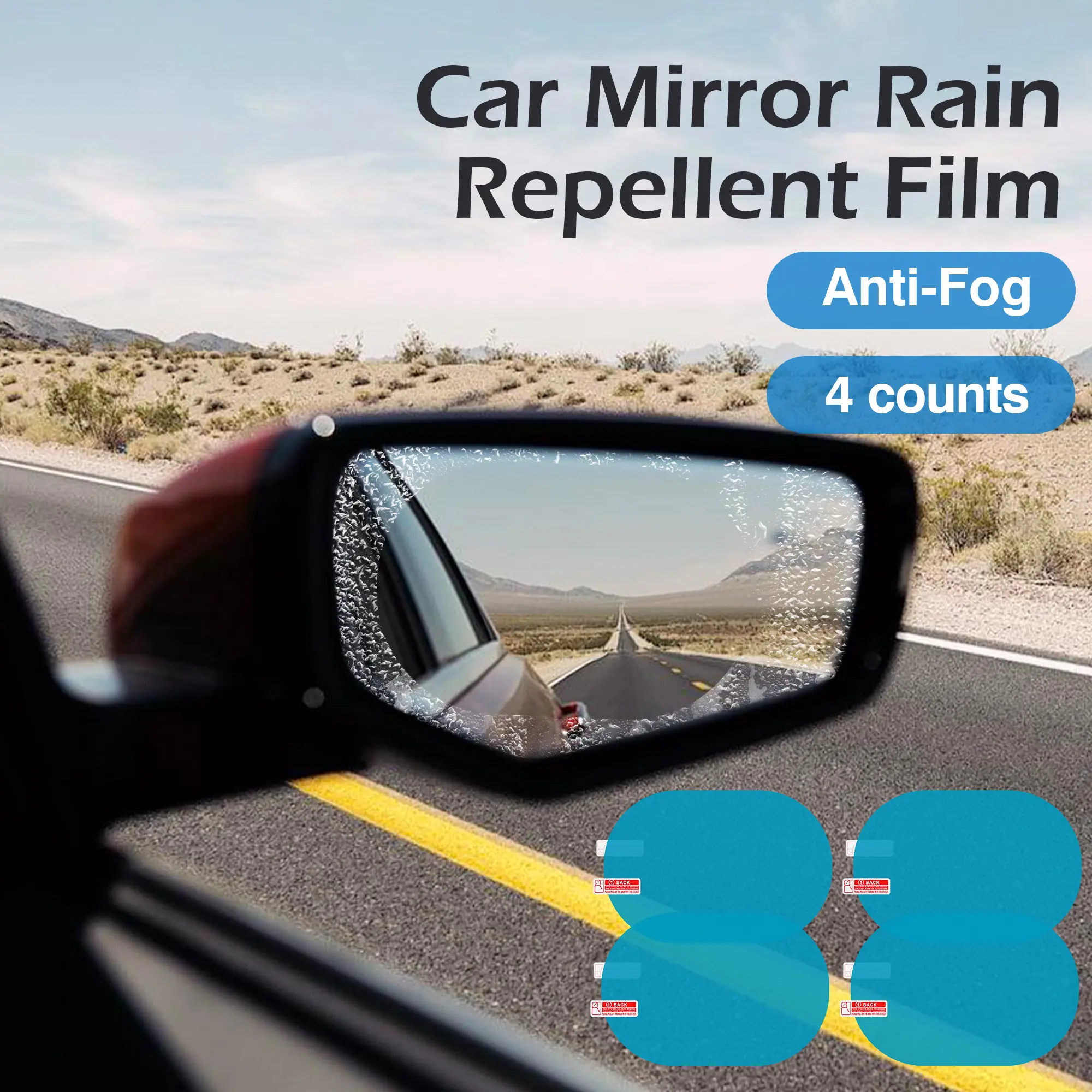 4 Counts Car Rearview Mirror Film, Anti Fog Glare Rainproof Waterproof Protective Sticker for Clear Vision