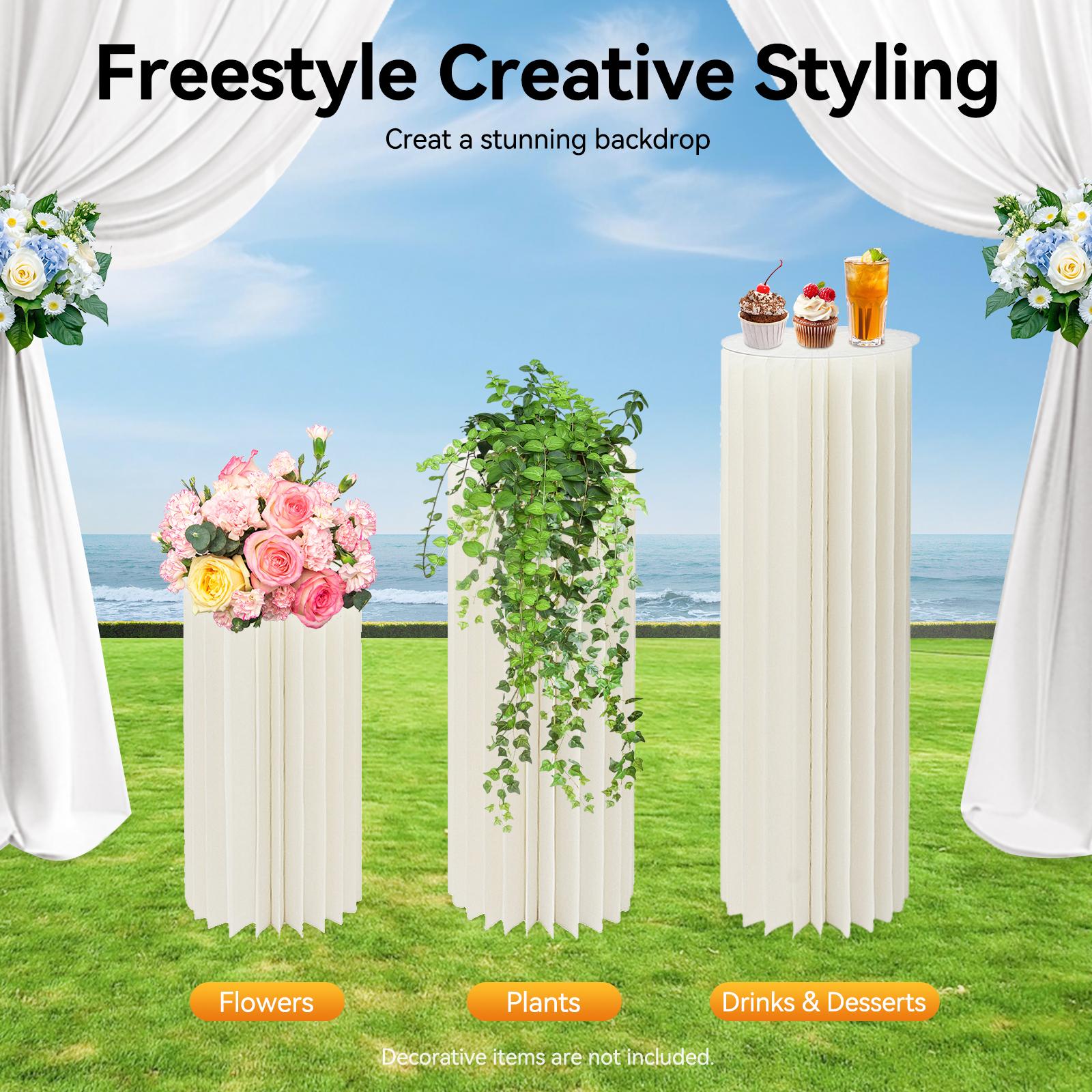 4 Pack Milky White Cardboard Flower Stand 4 Heights 66lbs for Party Decor