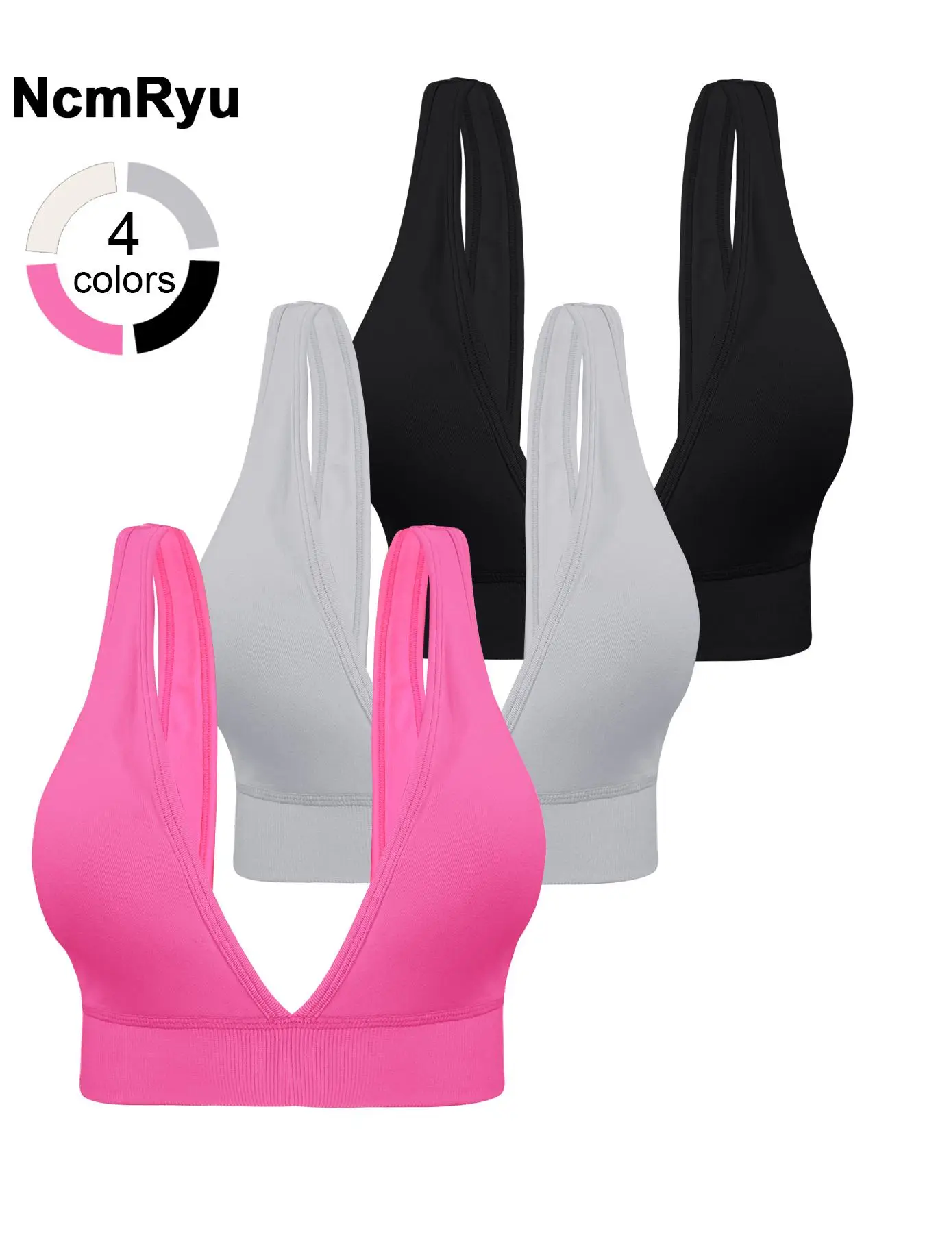 Women's Seamless V-neck High Elastic Back Tight Sports Bra Summer Outdoor Sports Running Base Clothes Gym Workout Riding Yoga Underwear