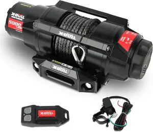 X-BULL 5000lbs Electric Winch - 12V DC Power Waterproof Synthetic Rope Winch with Hawse Fairlead, Wireless & Wired Remote with Mounting Plate for ATV/UTV,Boat Trailer Winch