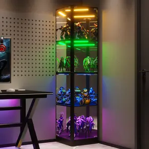 MIU Corner Display Cabinet with Glass Doors- 68" 4-Tier Curio Cabinets with LED Lights, Display Case for Collectibles, Toys, Books, Figurines