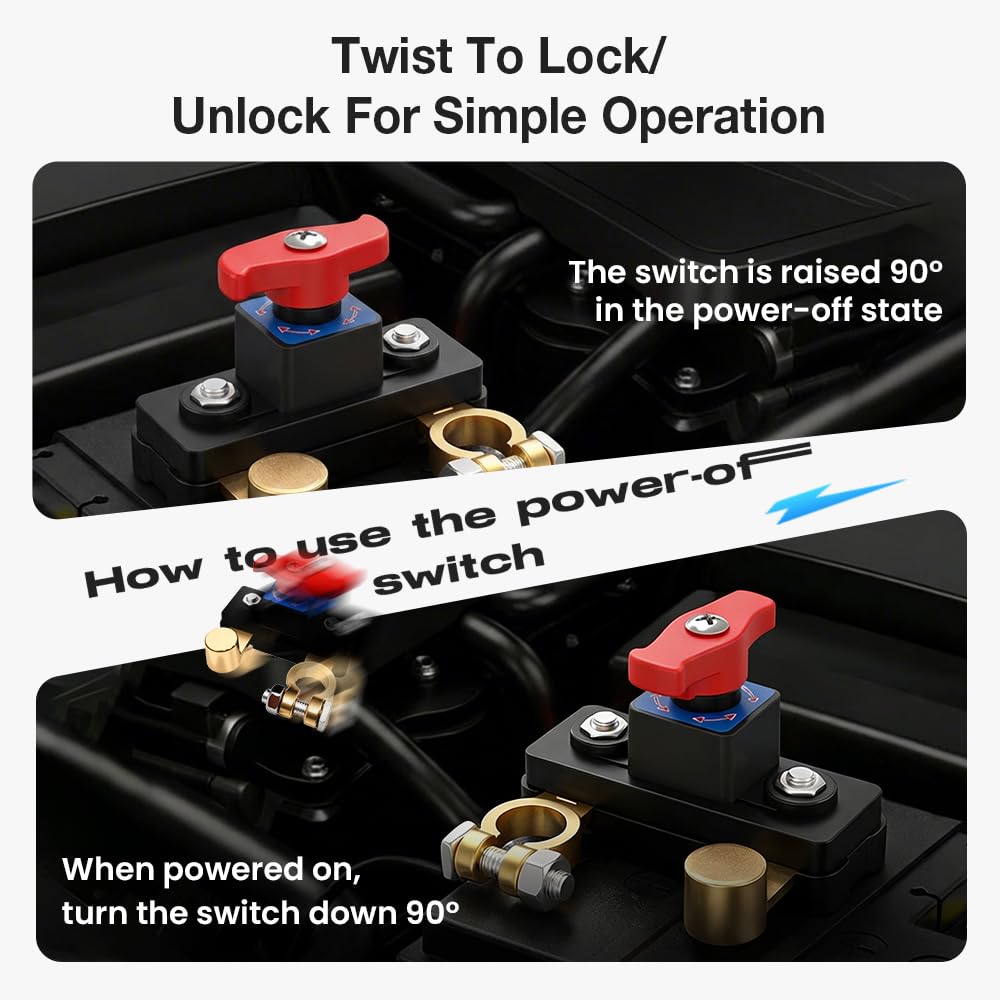 Car Battery Power Cut-Off Switch Breaker, 2026 New Car Battery Disconnect Switch Adjustable Pure Copper Stable Transmission High Conductivity 12v-24v Disconnect Switch for Car Truck Boat