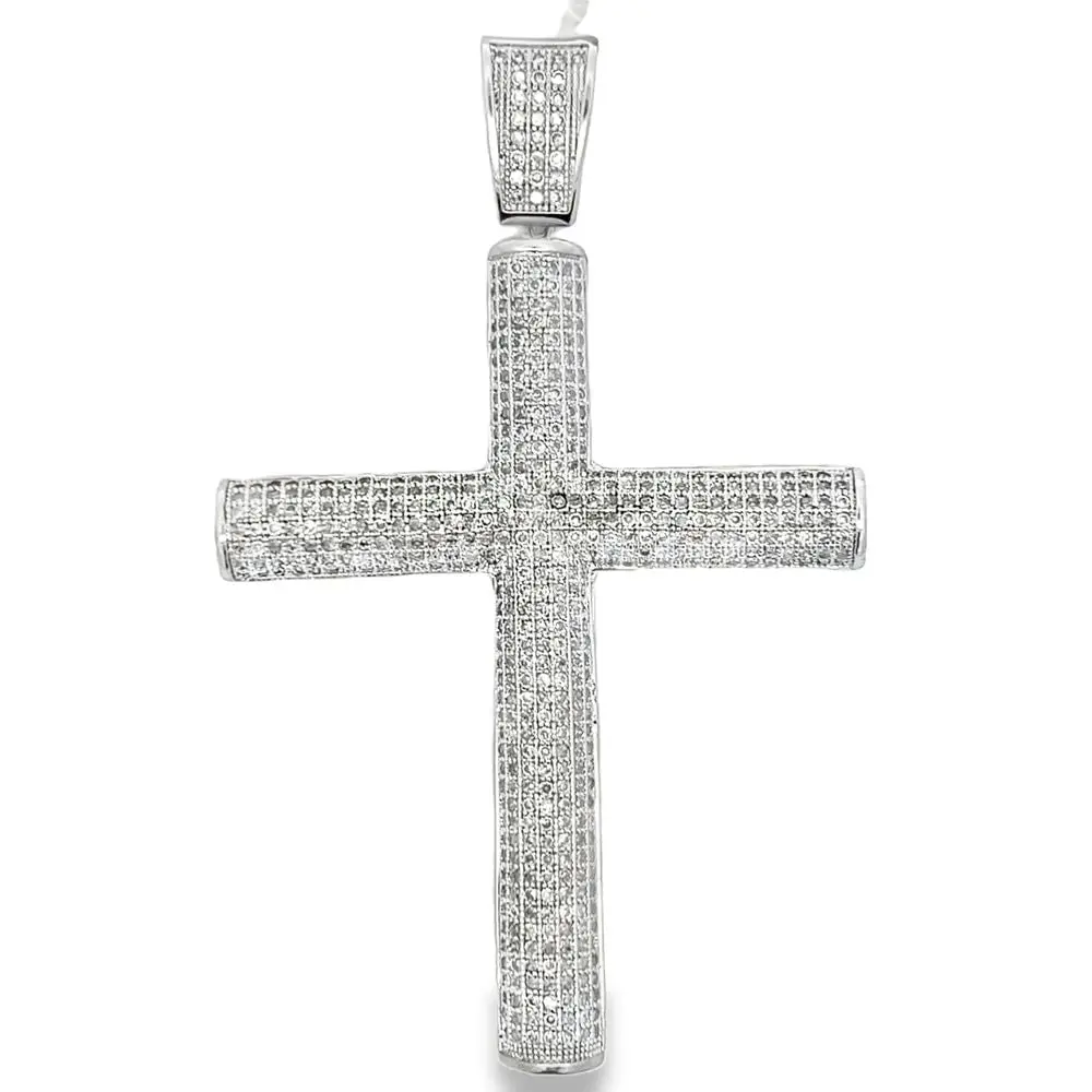 3D Cylinder Cross CZ Iced Out Pendant