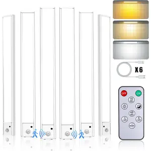 16 inch Under Cabinet Lighting with Remote, Motion Sensor Closet Light, 1500mAh Rechargeable Battery Dimmable 3 Color Temperature Magnetic Wireless for Kitchen, Shelf, Stairs, Wardrobe, 6 Pack