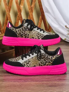 Men's Casual Comfortable Outdoor Sports Shoes, Fashion Lace-Up Casual Walking Sneakers, Leopard Print, Breathable, All Seasons, Perfect Gift