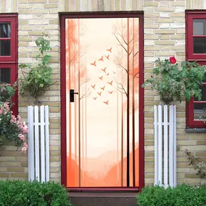 2pcs Chinese Style Red Tree and Flying Birds Wall Sticker for Living Room Bedroom Decor Self Adhesive Removable Modern Minimalist Home Wall Art Mural Landscape Creative Wallpaper Sticker New Year Fest