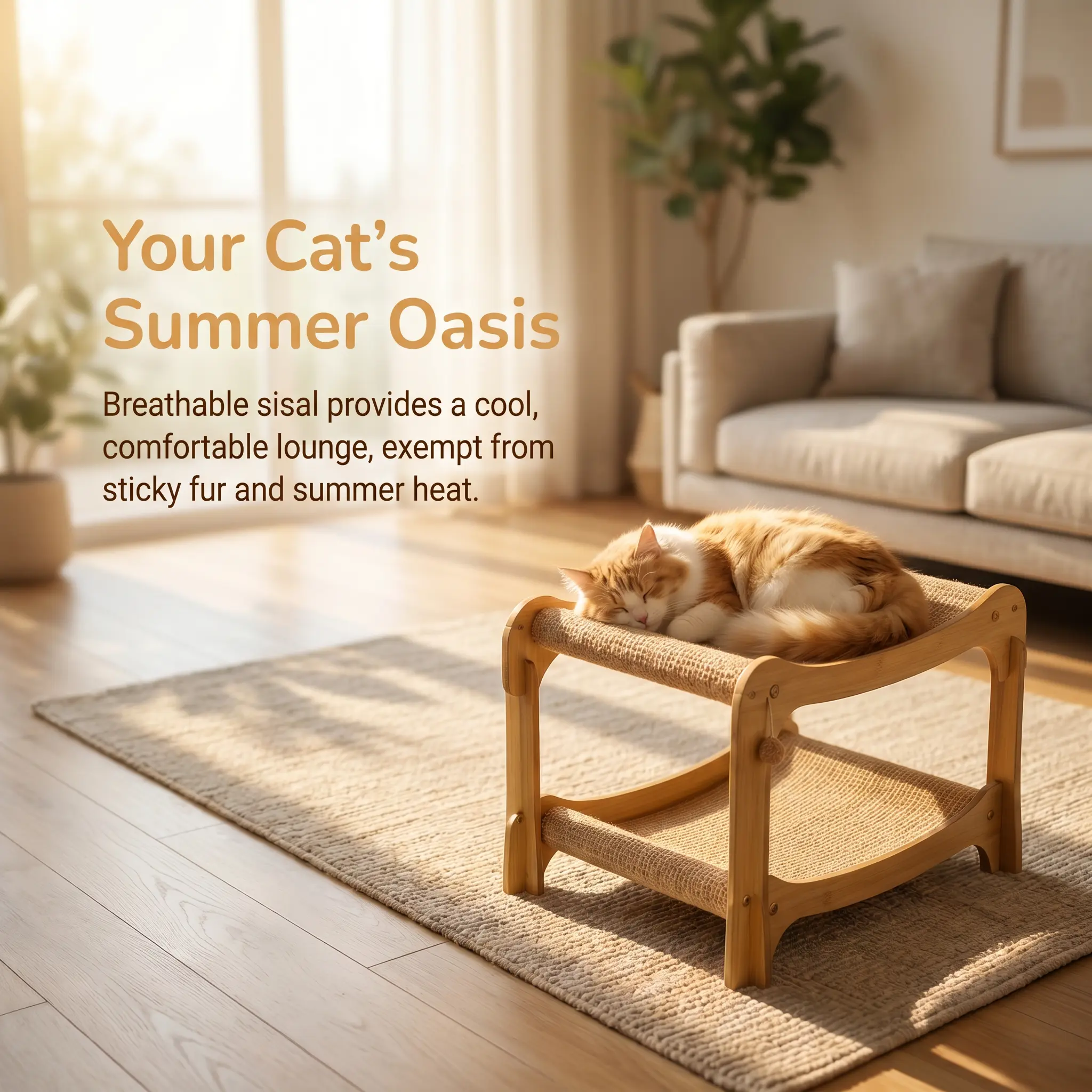 Jumbo Double-Layer Cat Bunk Bed, Heavy-Duty Solid Wood Frame, 2 Levels of Natural Sisal Scratching & Sleeping Space, Aesthetic Pet Furniture for Multi-Cat Households