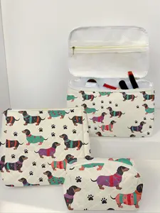 Dog Pattern Makeup Bag Set, Large Capacity Travel Toiletry Bag, Zipper Makeup Organizer Pouch, Versatile Storage Bag for Travel, Office, Home, Travel Cosmetic Bags