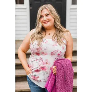 Love & Affection Floral Tank Top- Ivory & Pink