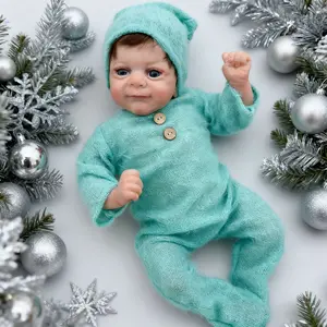 18-Inch Woodland Elf Plush Reborn Baby Doll, Baby Items, Blue Eyes, Pacifier, Ultra-Soft Fabric, Poseable Limbs, Teal Hooded Onesie, Pineapple Accent, Gift for Kids