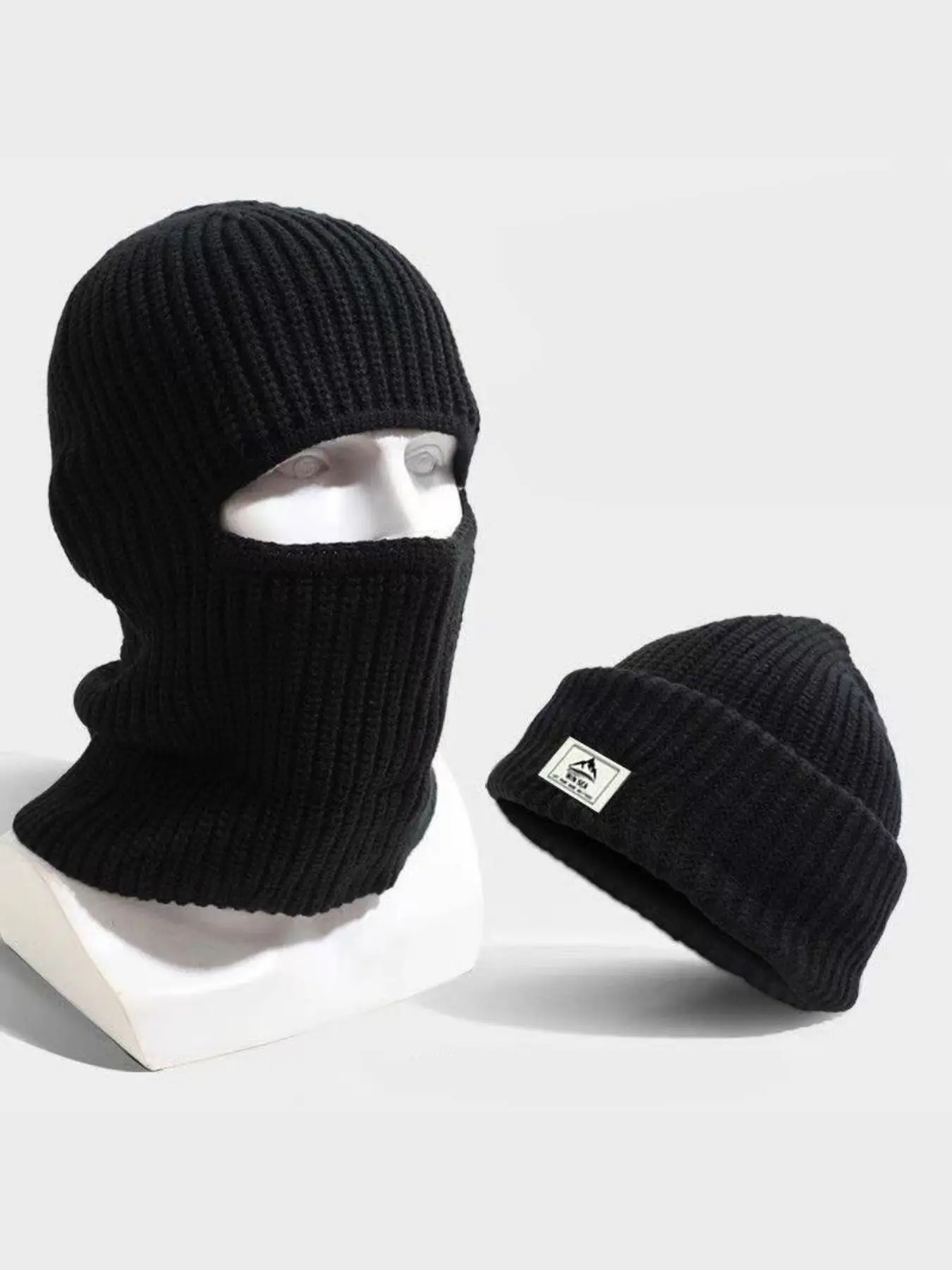 Men's Winter Knitted Beanie Hat, Warm Cycling Cap, Outdoor Ear Protection Face Mask, Two-In-One Cold Weather Accessory, Ear Warmer