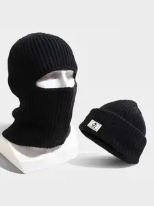 Men's Winter Knitted Beanie Hat, Warm Cycling Cap, Outdoor Ear Protection Face Mask, Two-In-One Cold Weather Accessory, Ear Warmer