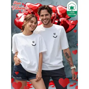 Couple Set with Smiling Expression Pattern Print Spring/Summer Round Neck Casual Trendy Couple Pure T-shirt, Clothes, Chic