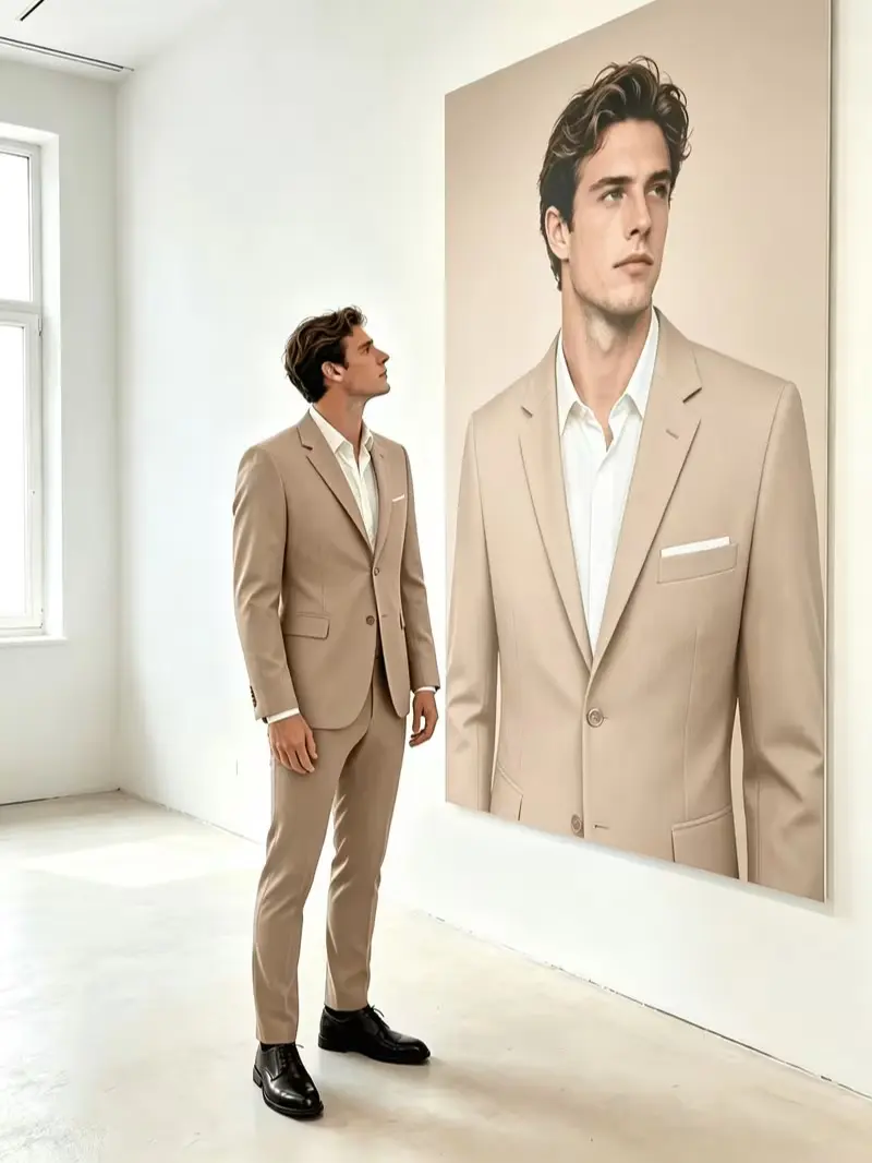 Minimalist Khaki Smart Casual Men Suit Two Piece Tailored Blazer Pants Set Wedding Office Formal Outfit