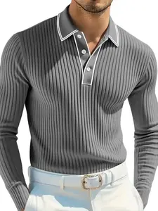 VERA Men's Long Sleeve Polo Shirt, Jacquard Fabric Collared Top, Business Casual Wear, Regular Fit, Suitable for Daily & Formal Occasions, Polo Jacket