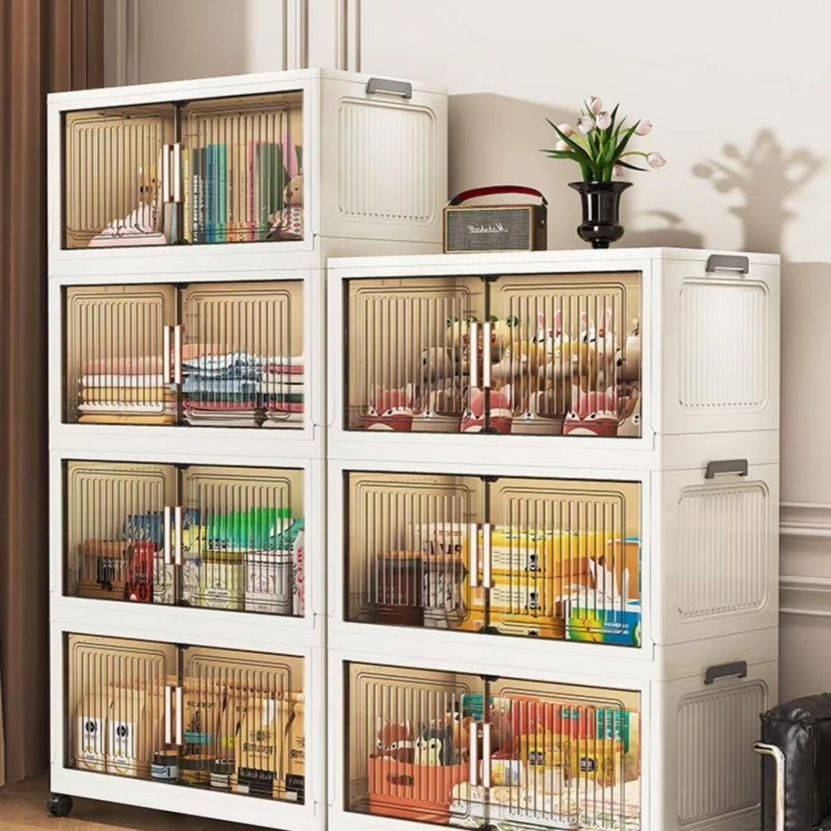 5 Layer White 70CM/27.55in Foldable Storage Box With Multi-tier & Doors, Stackable Shoes Storage Containers For Sundries, Books, Clothes, Household Storage Organizer For Closet, Wardrobe,  Bathroom, Office, Kitchen