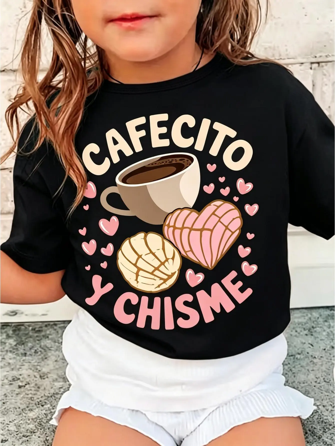 100% Cotton Kids Cafecito Y Chisme Mexican Concha Pastry Graphic T-Shirt Casual Short Sleeve Tee for Toddler Boys Girls