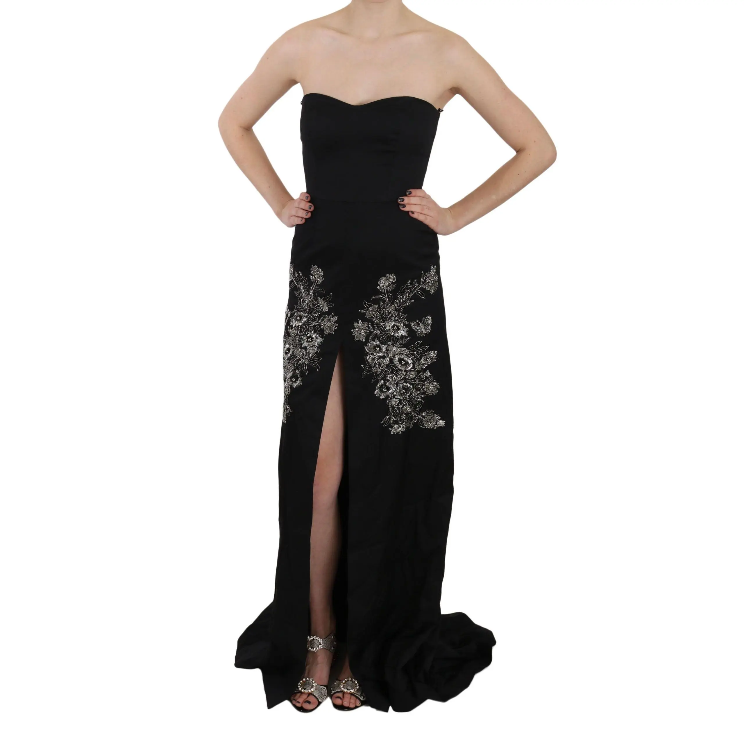 John Richmond Black Sequined Flare Ball Gown Dress