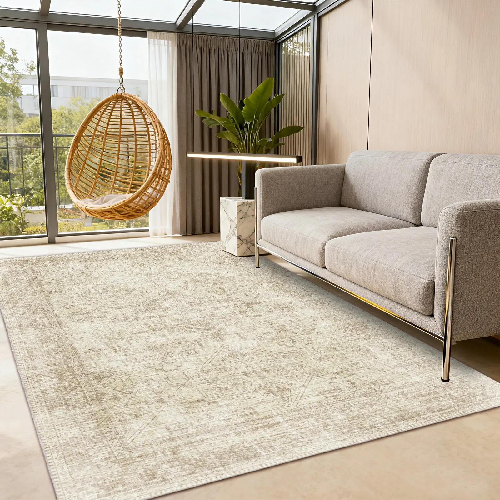 PLUMLIK Soft Low Pile Area Rug For Living Room, modern family amelie rug safety, Vintage Rugs For Bedroom,  Non Slip Home Decor Aesthetic Carpet, Washable Indoor/Outdoor Carpet, Ideal for Spring Home Decor, Mother's Day and Easter Gift
